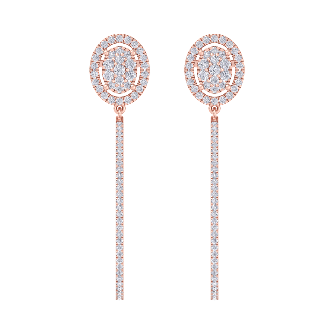 Dangle hoop earrings with hearts in rose gold with white diamonds of 1.75 ct in weight