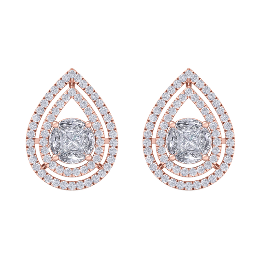 Pear shaped stud earrings in yellow gold with white diamonds of 1.03 ct in weight