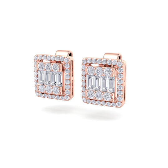 Beautiful Earrings in rose gold with white diamonds of 0.65 ct in weight