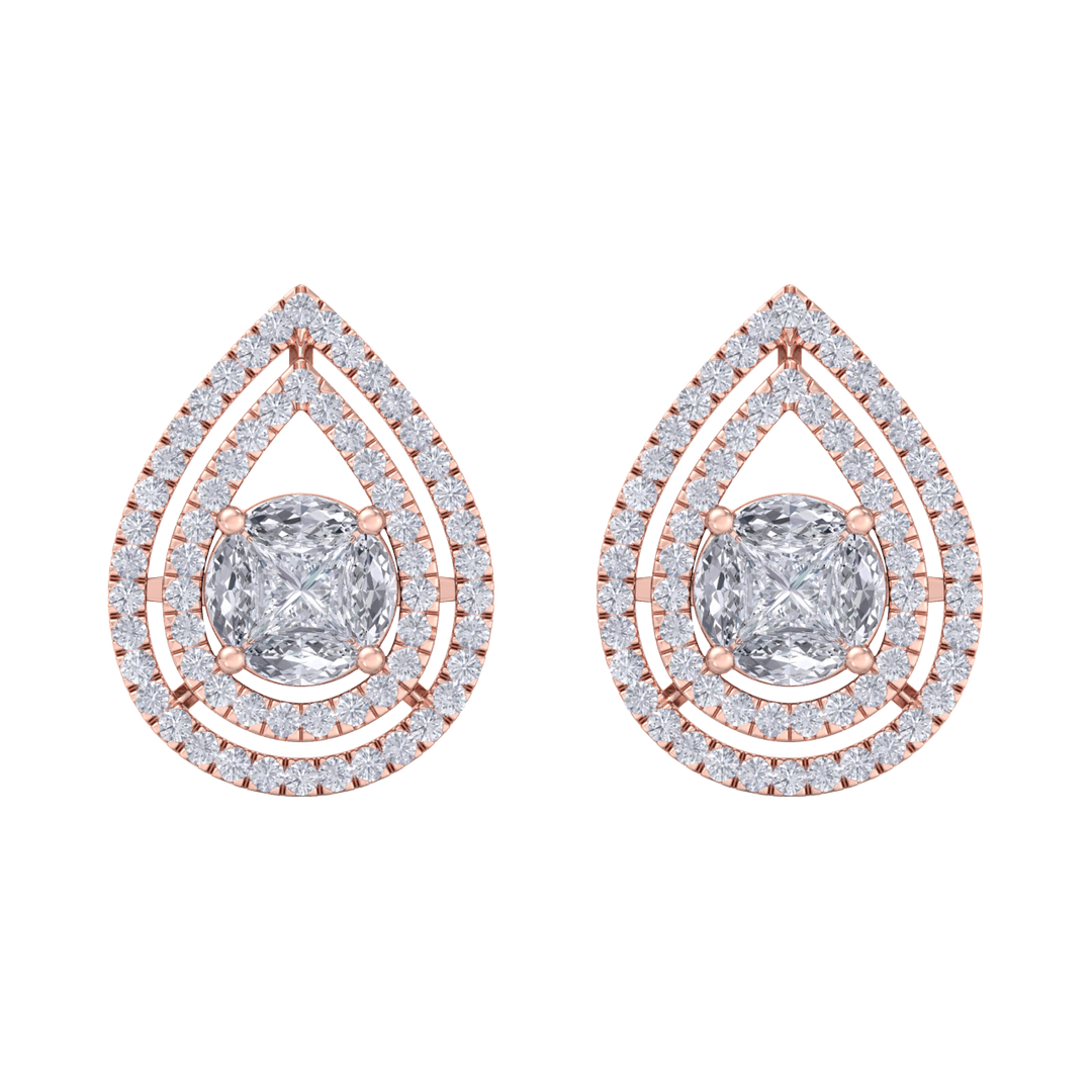 Pear shaped stud earrings in rose gold with white diamonds of 1.03 ct in weight