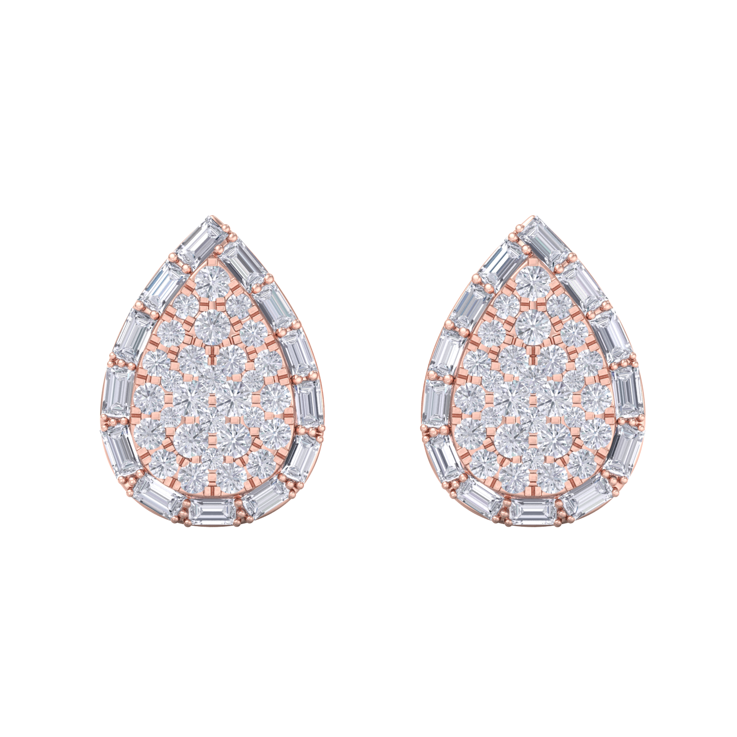 Drop cluster earrings in rose gold with white diamonds of 1.55 ct in weight