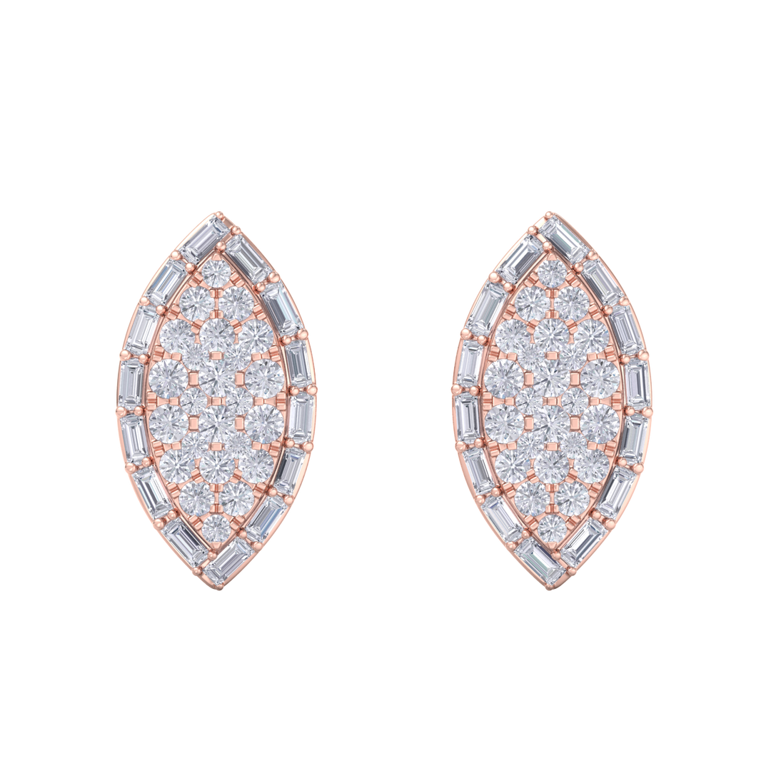 Marquise stud earrings in yellow gold with white diamonds of 1.67 ct in weight