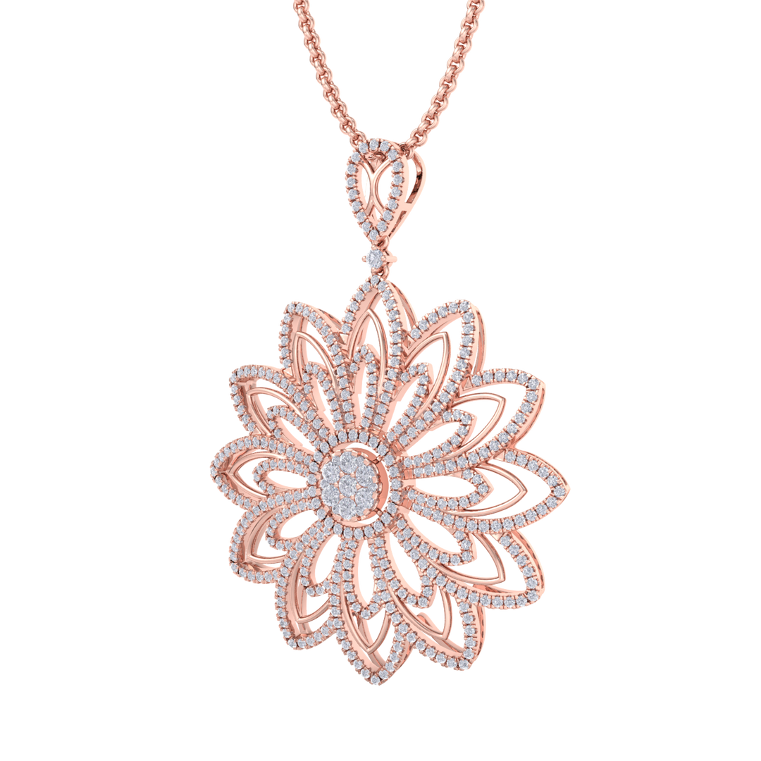 Diamond flower pendant in rose gold with white diamonds of 3.35 ct in weight