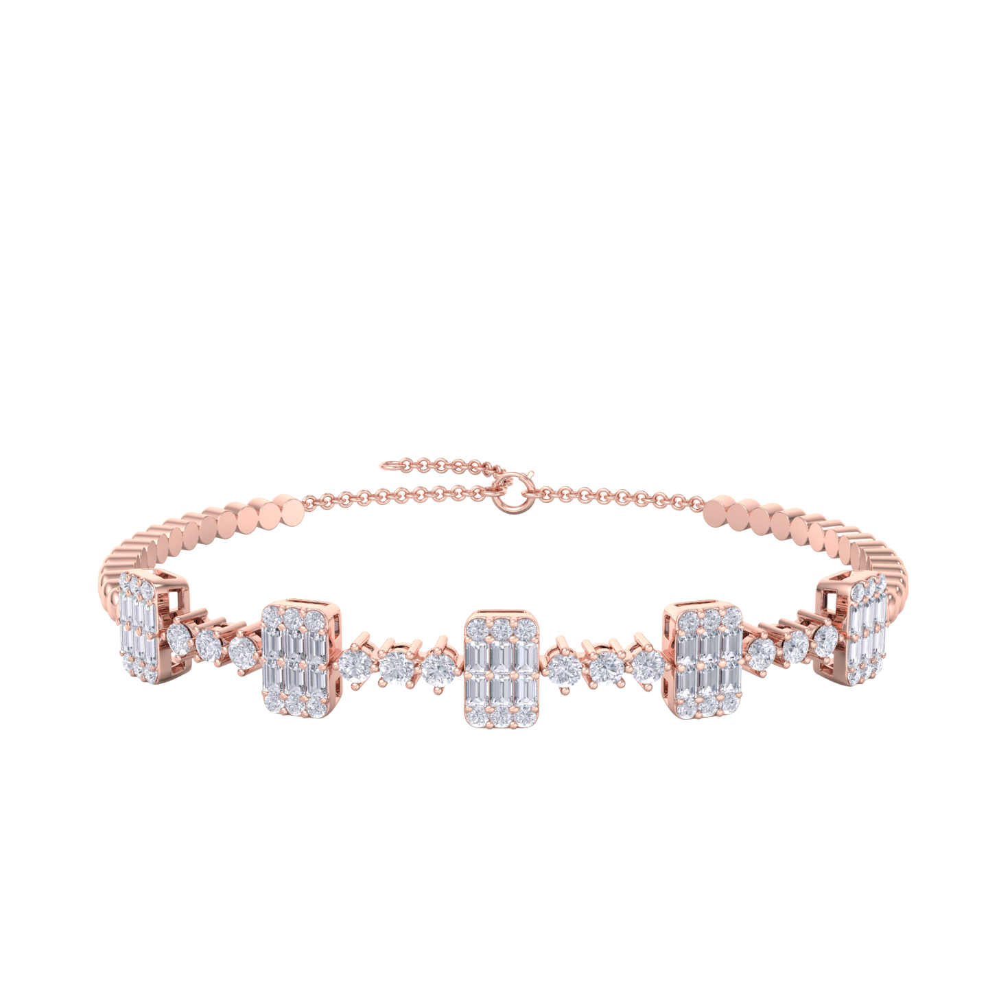 Bracelet in rose gold with baguette white diamonds of 2.10 ct in weight