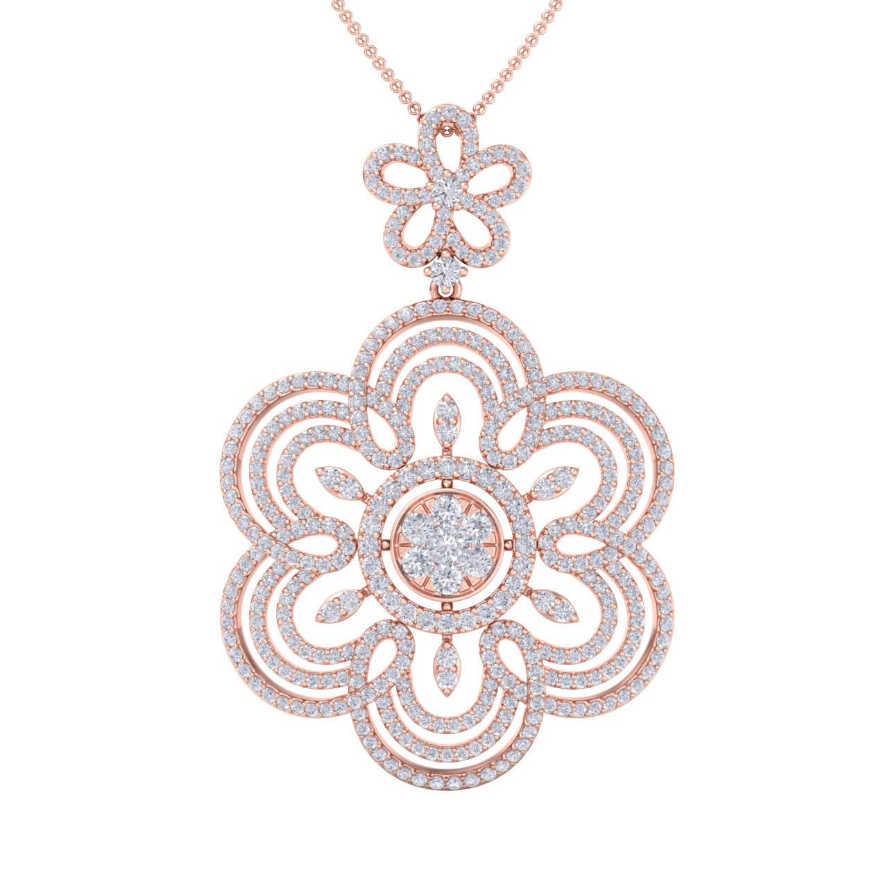 Flower Pendant in rose gold with white diamonds of 2.43 ct in weight