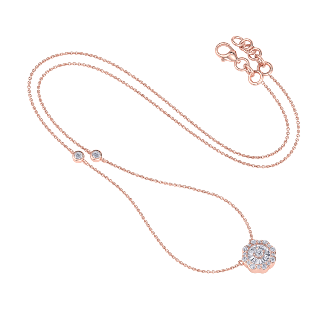 Flower shaped necklace in rose gold with white diamonds of 0.39 ct in weight