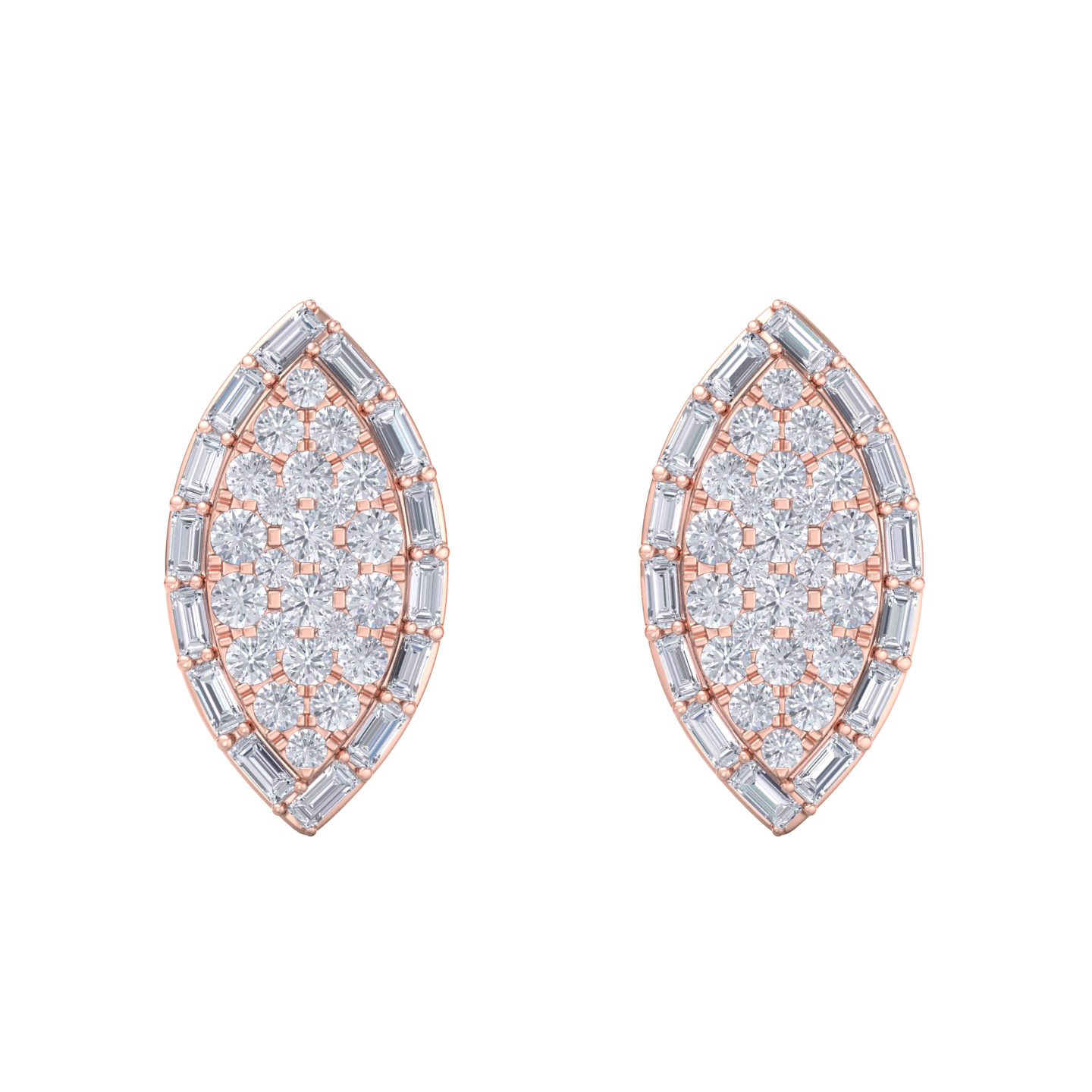 Marquise stud earrings in rose gold with white diamonds of 1.67 ct in weight
