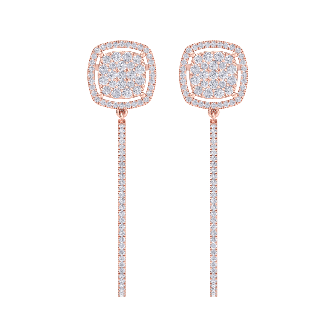 Dangle hoop earrings in rose gold with white diamonds of 1.30 ct in weight