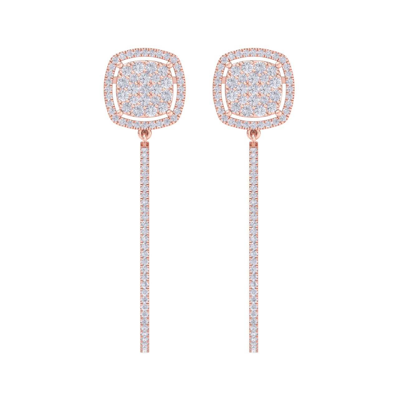 Dangle hoop earrings in rose gold with white diamonds of 1.30 ct in weight