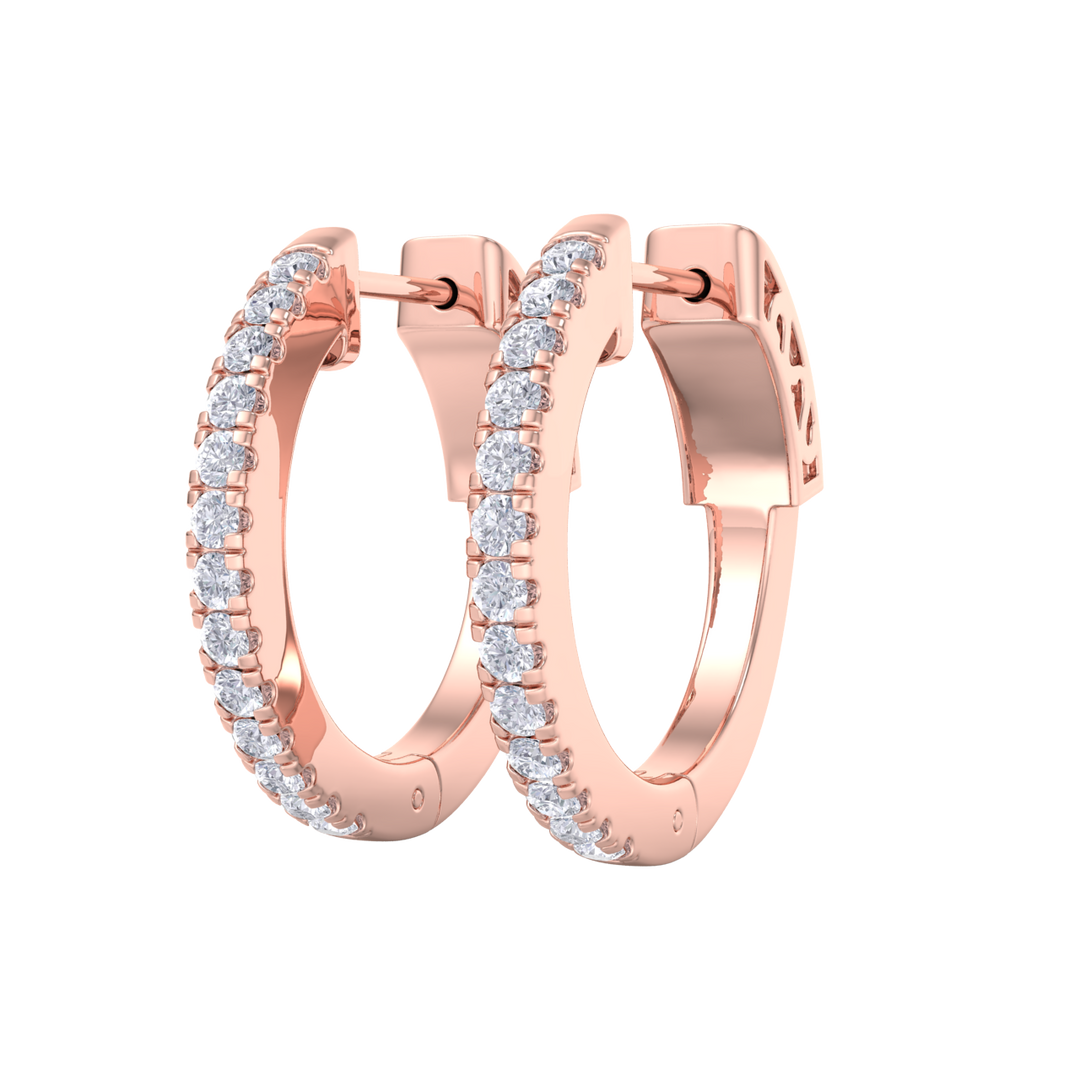 Petite diamond hoop earrings in rose gold with white diamonds of 0.34 ct in weight