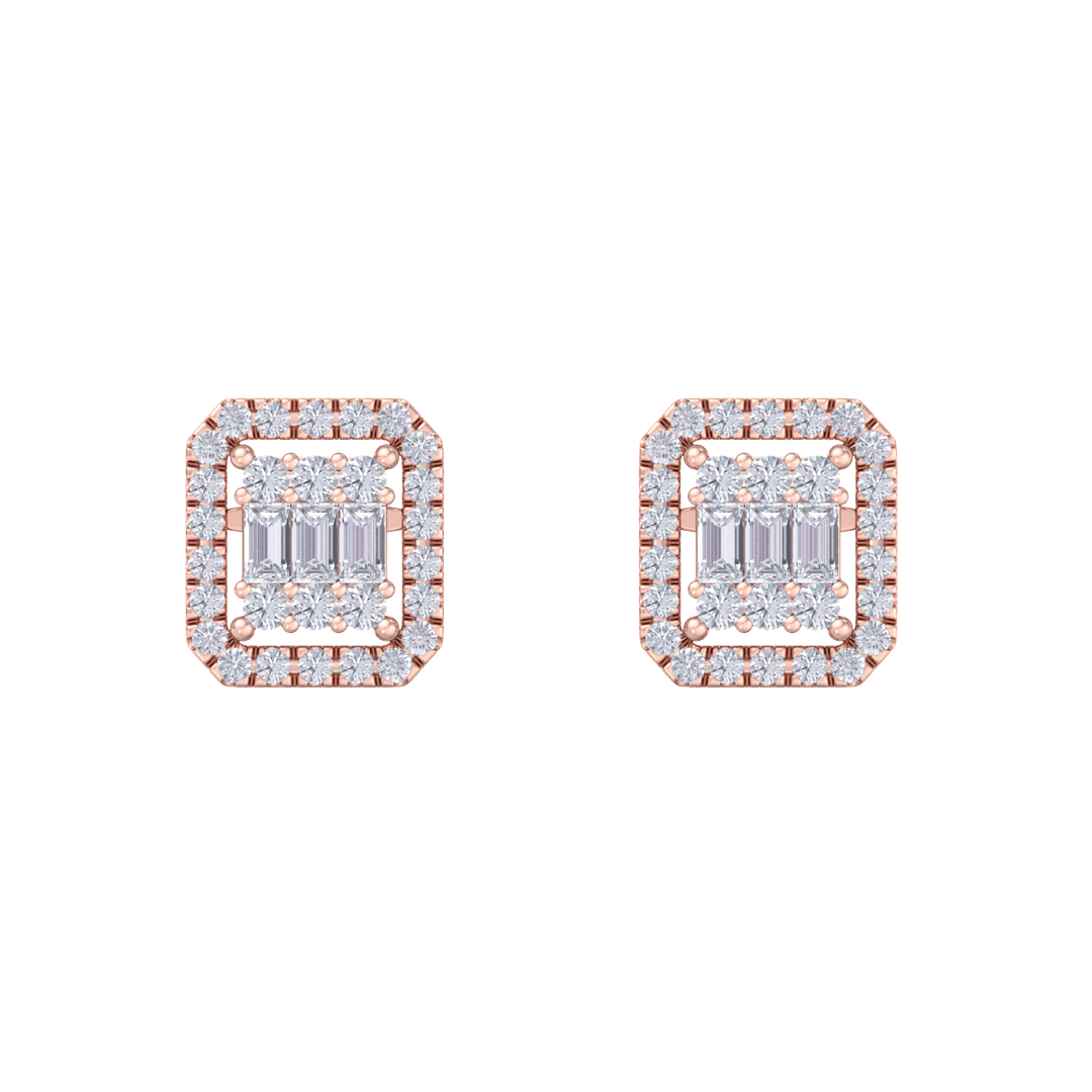 Square stud earrings in rose gold with white diamonds of 0.40 ct in weight 
