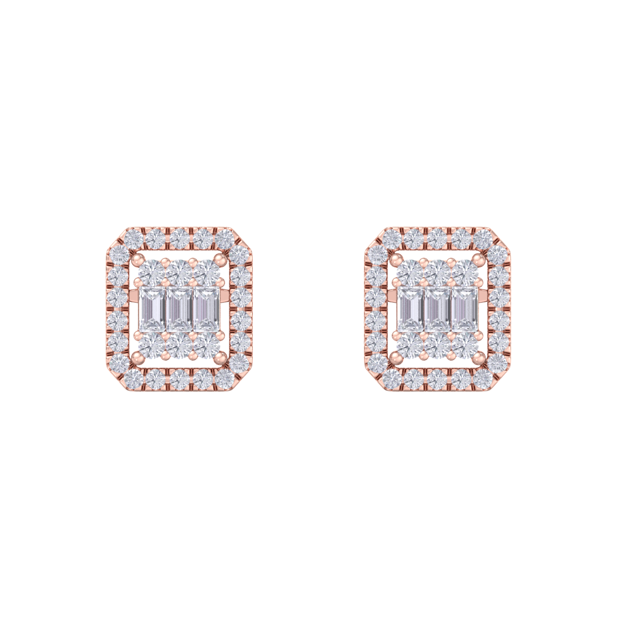 Square stud earrings in rose gold with white diamonds of 0.40 ct in weight 