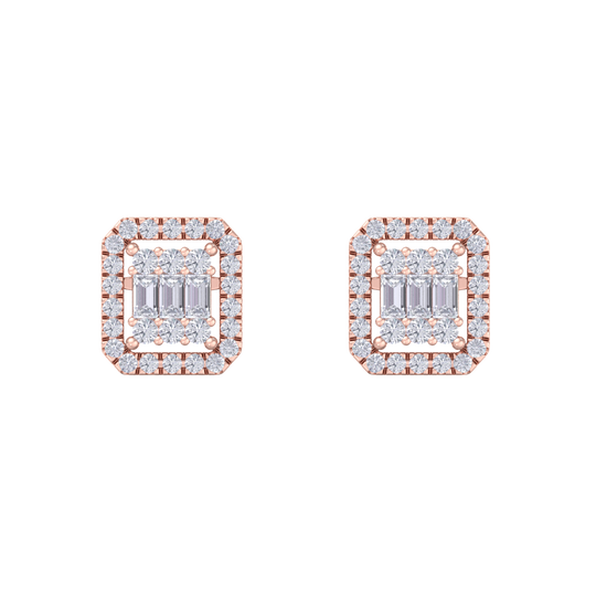 Square stud earrings in rose gold with white diamonds of 0.40 ct in weight 