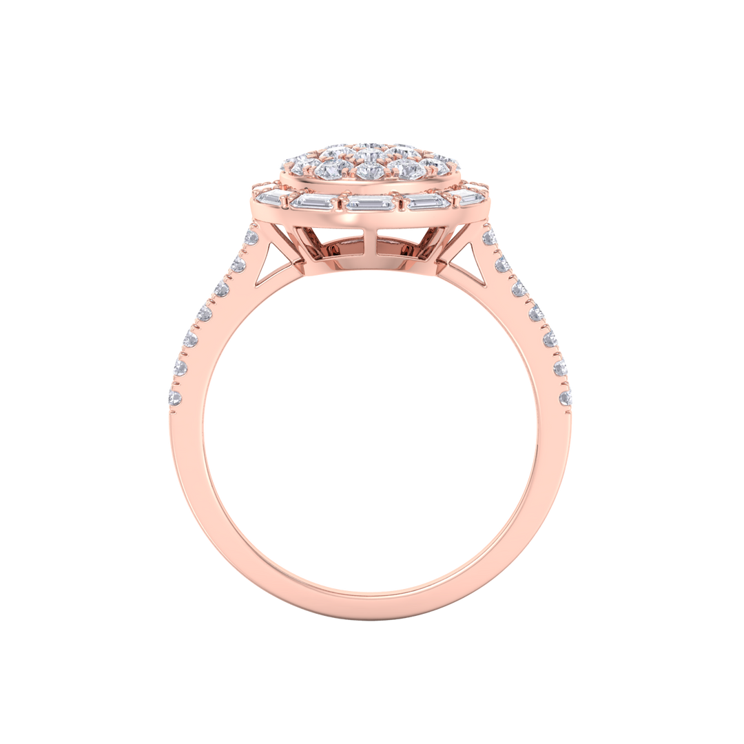 Round cluster ring in yellow gold with white diamonds of 0.92 ct in weight