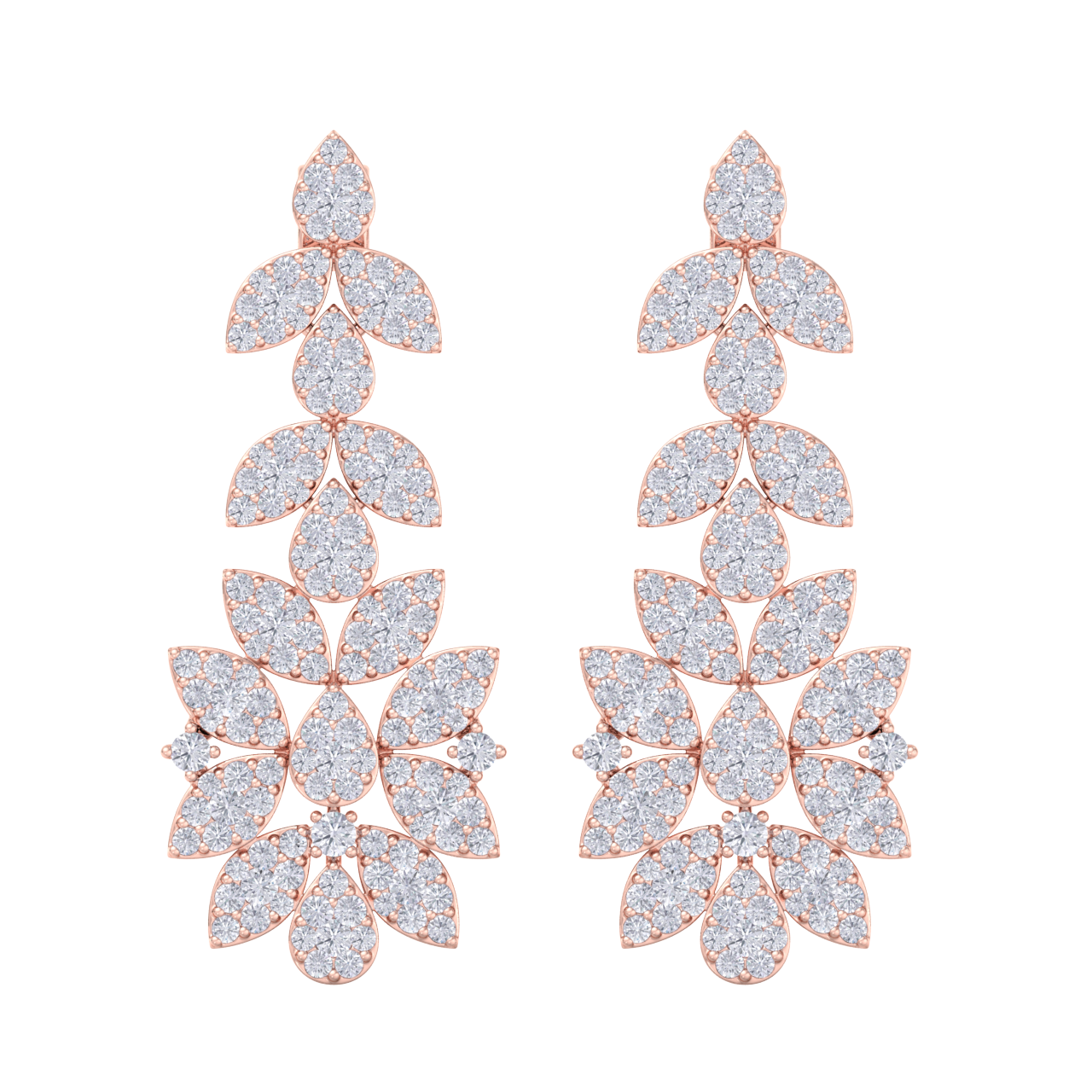 Chandelier earrings in rose gold with white diamonds of 3.03 ct in weight