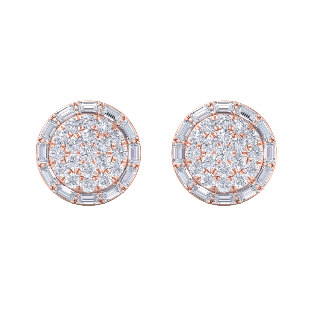 Round stud earrings in rose gold with white diamonds of 1.38 ct in weight
