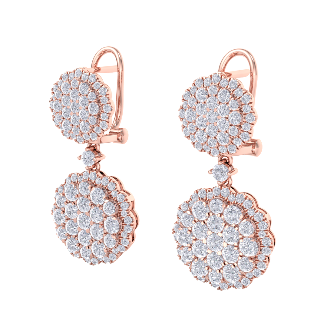 Drop earrings in rose gold with white diamonds of 2.52 ct in weight
