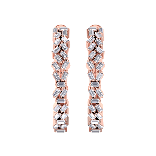 Baguette diamond hoops earrings in rose gold with white diamonds of 0.73 ct in weight
