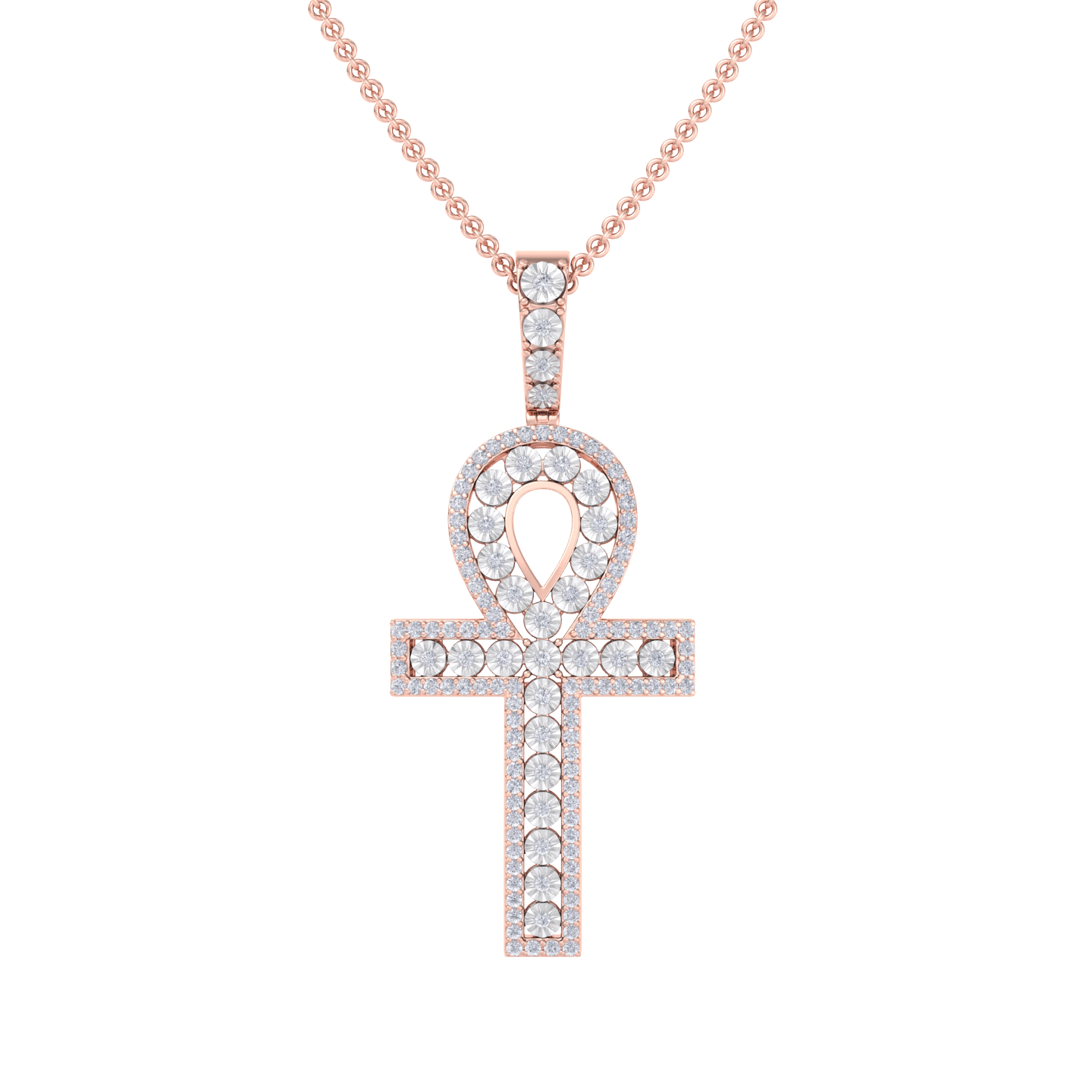 Ankh pendant in rose gold with white diamonds of 1.77 ct in weight