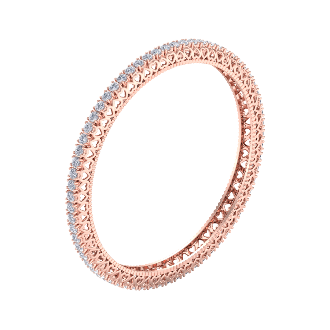 Classic diamond bangle with hearts in rose gold with white diamonds of 13.60 ct in weight