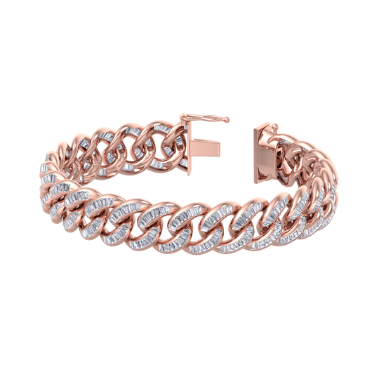 Baguette diamond curb chain in rose gold with white diamonds of 5.26 ct 