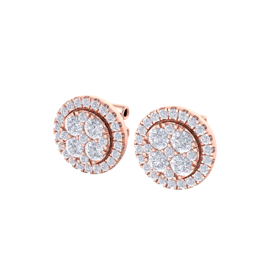 Round cluster stud earrings in white gold with white diamonds of 0.98 ct in weight