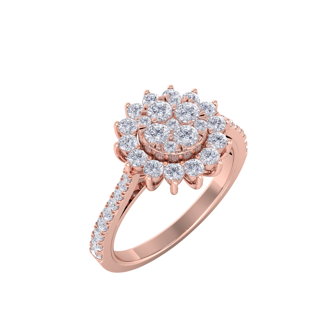 Beautiful ring in rose gold with white diamonds of 0.74 ct in weight