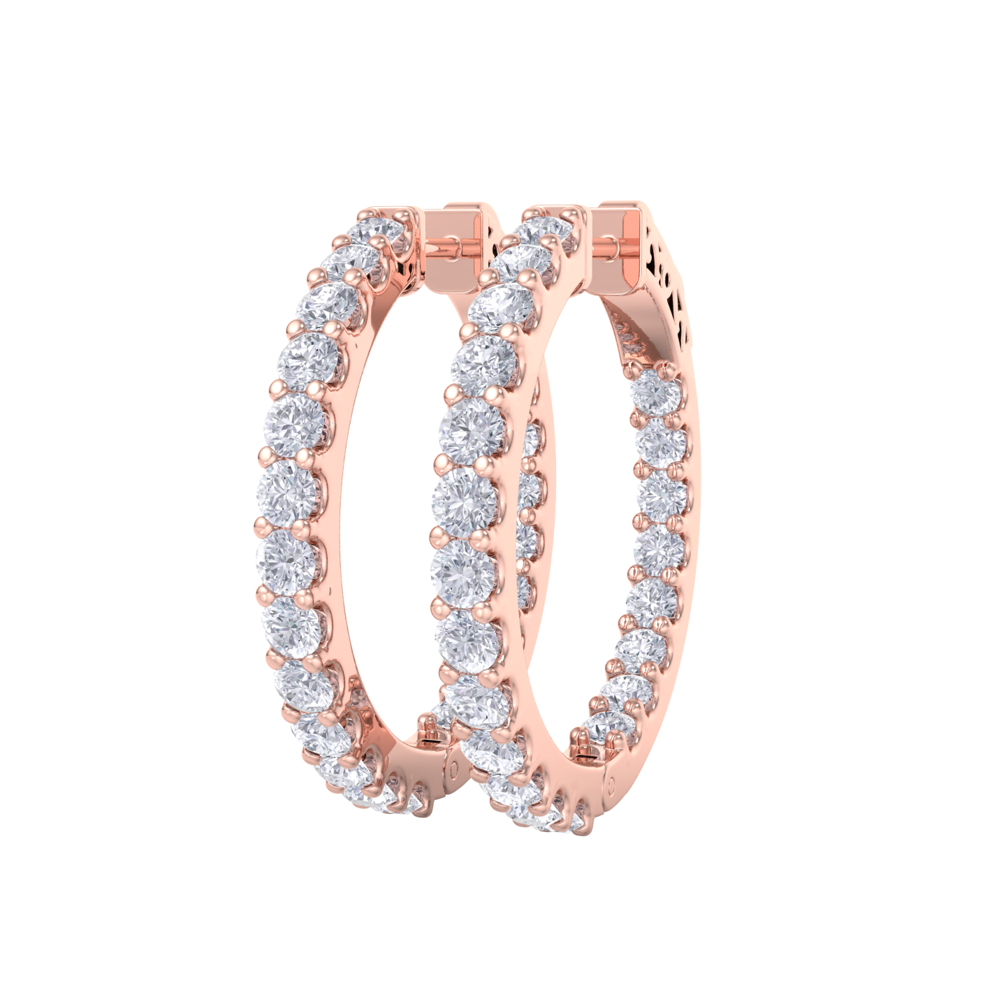 Diamond eternity hoop earrings in rose gold with white diamonds of 2.92 ct in weight 