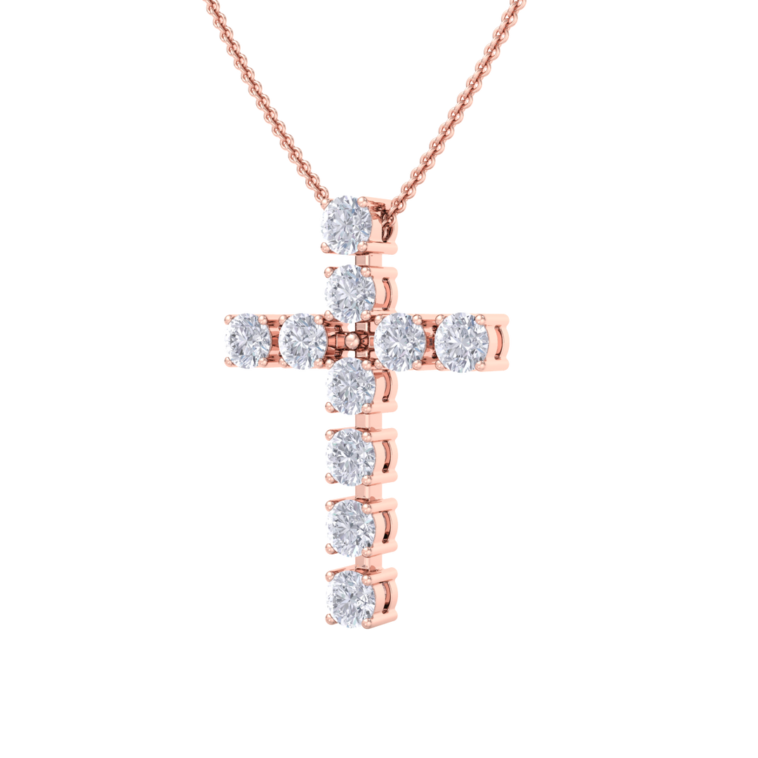 Diamond Cross Pendant in rose gold with white diamonds of 1.10 ct in weight