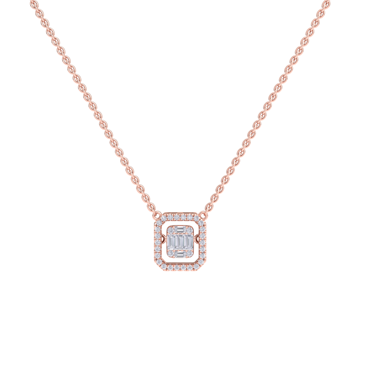 Square necklace in rose gold with white diamonds of 0.59 ct in weight
