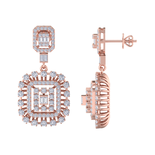 Drop earrings in rose gold with white diamonds of 3.00 ct in weight