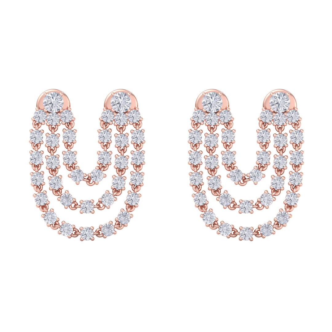 Duo diamond earrings in rose gold with white diamonds of 2.44 ct in weight