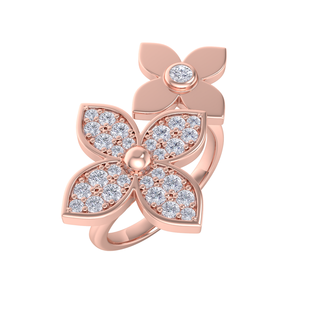 Ring with flowers in rose gold with white diamonds of 0.56 ct in weight
