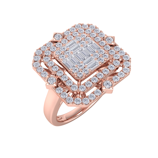 Grande square diamond ring in yellow gold with white diamonds of 1.36 ct in weight