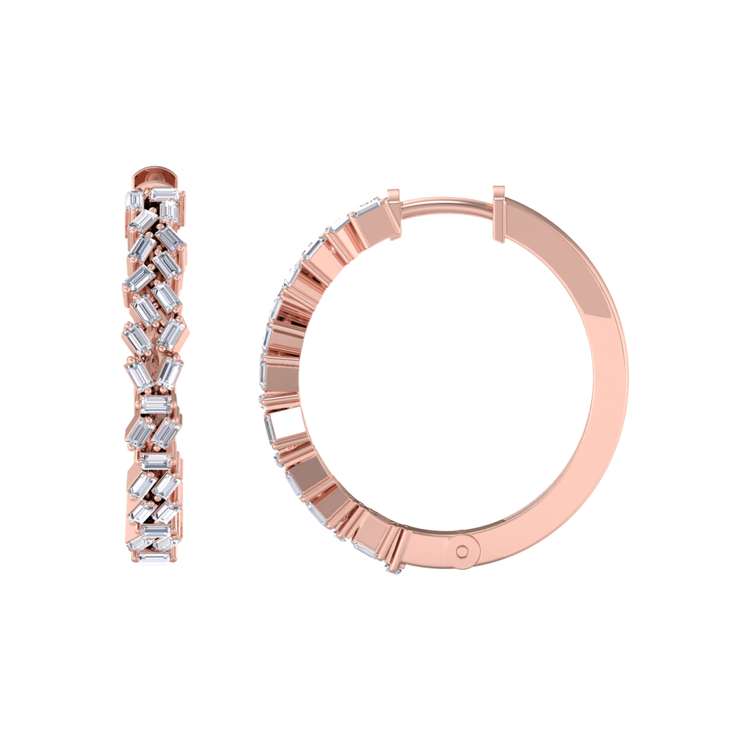 Baguette diamond hoops earrings in rose gold with white diamonds of 0.73 ct in weight
