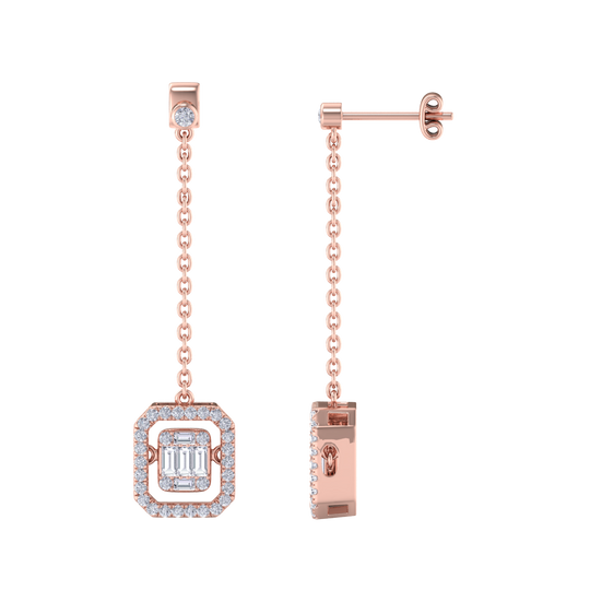 Diamond drop earrings in rose gold with white diamonds of 0.69 ct in weight
