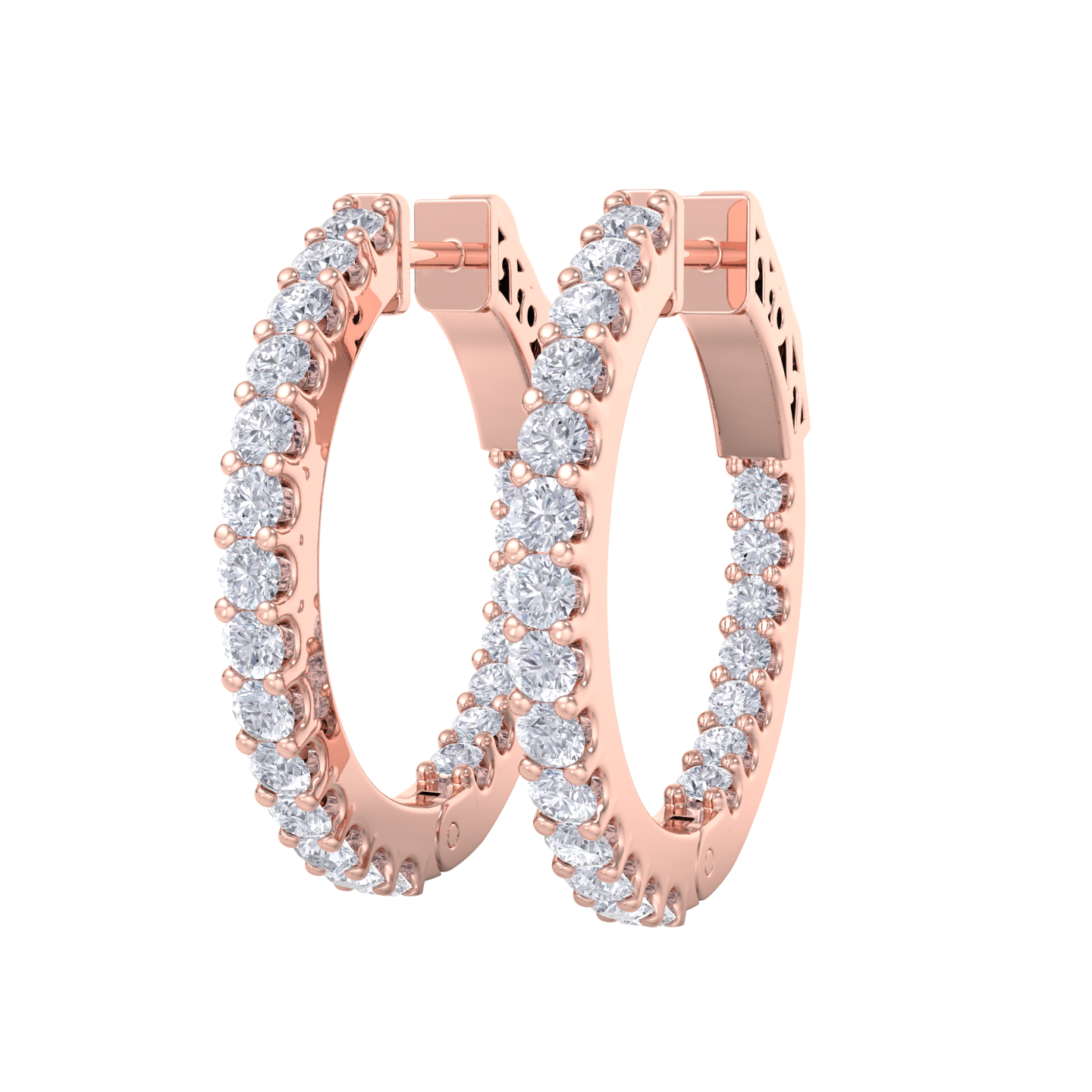 Diamond eternity hoop earrings in rose gold with white diamonds of 1.50 ct in weight 