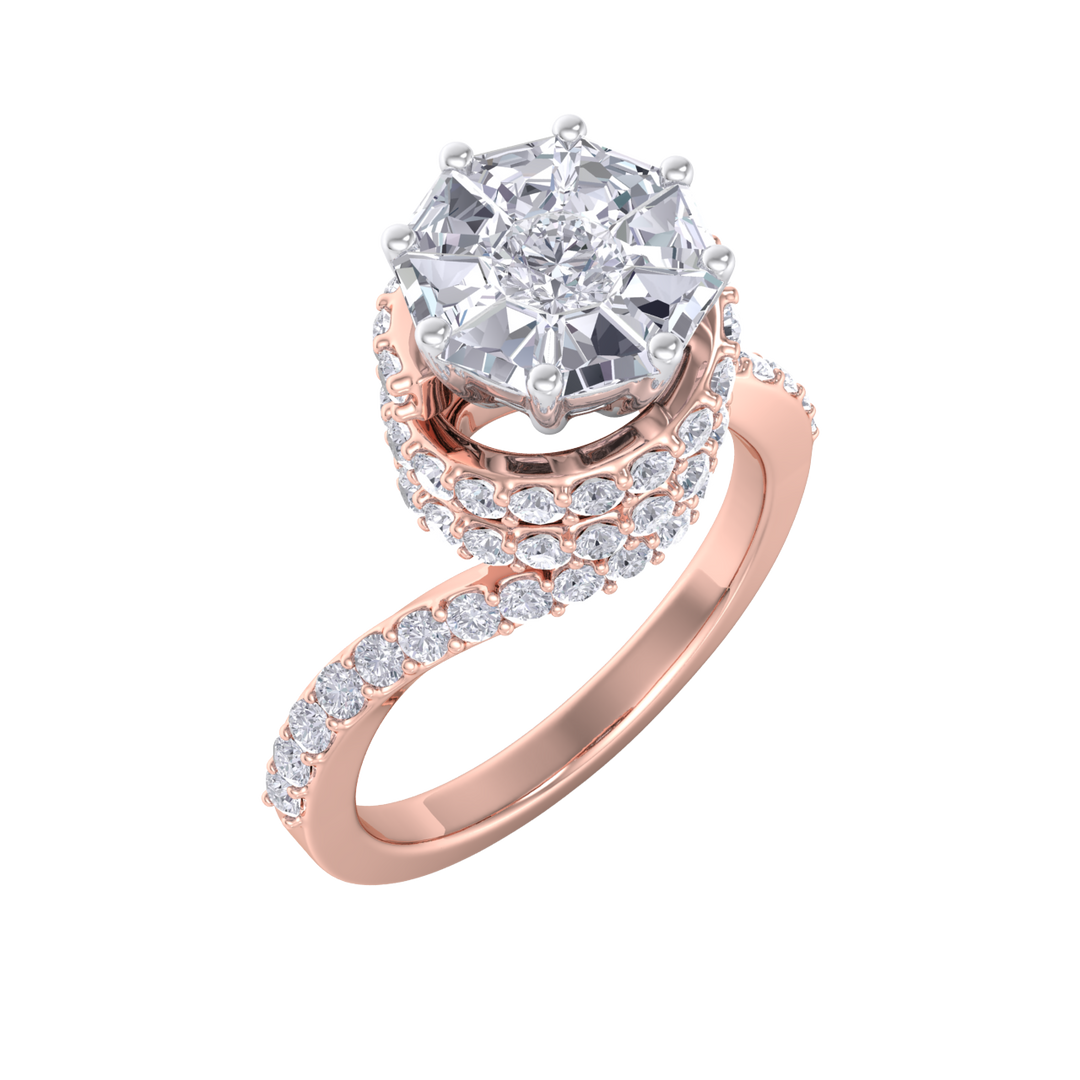 Beautiful Diamond ring in rose gold with white diamonds of 2.04 ct in weight
