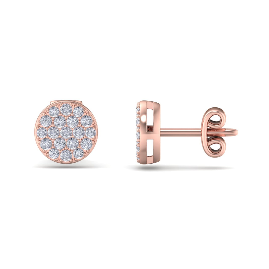Classic round stud earrings in rose gold with white diamonds of 0.26 ct in weight