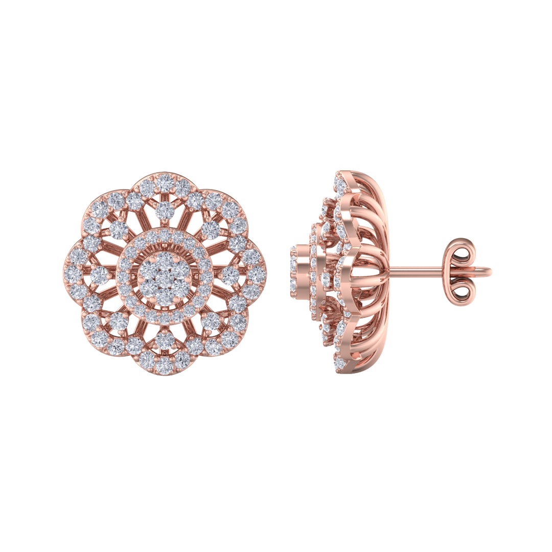 Stud earrings in rose gold with white diamonds of 1.14 ct in weight
