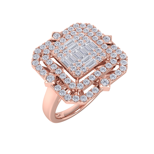 Grande square diamond ring in rose gold with white diamonds of 1.36 ct in weight
