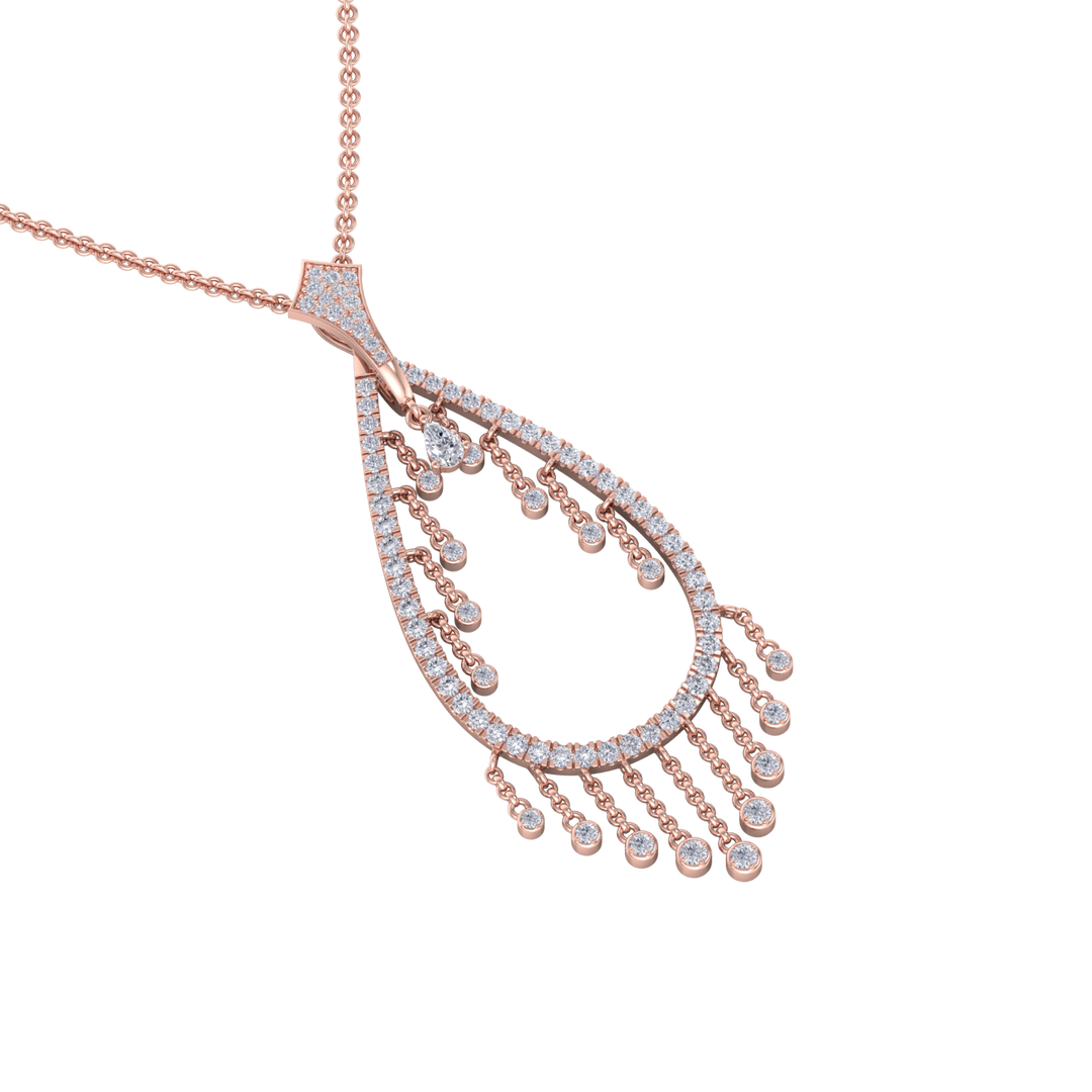 Waterfall pendant in rose gold with white diamonds of 1.72 ct in weight