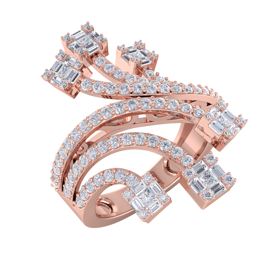 Beautiful ring in rose gold with white diamonds of 1.28 ct in weight
