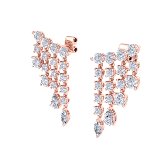 Climber dangle earrings in rose gold with white diamonds of 3.01 ct in weight 