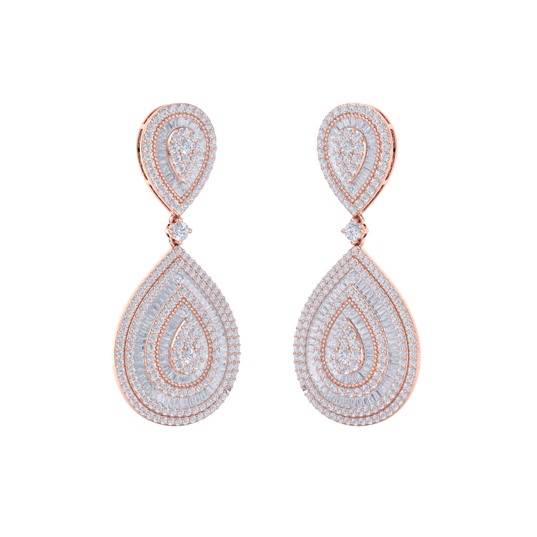 Diamond chandelier earrings in rose gold with white diamonds of 8.15 ct in weight