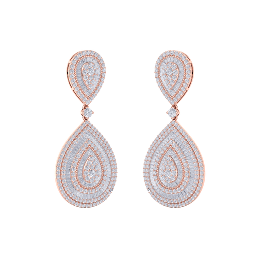 Diamond chandelier earrings in rose gold with white diamonds of 8.15 ct in weight
