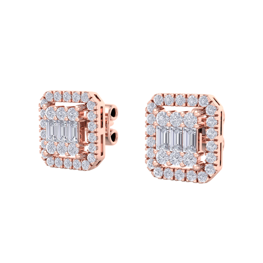 Square stud earrings in rose gold with white diamonds of 0.40 ct in weight 