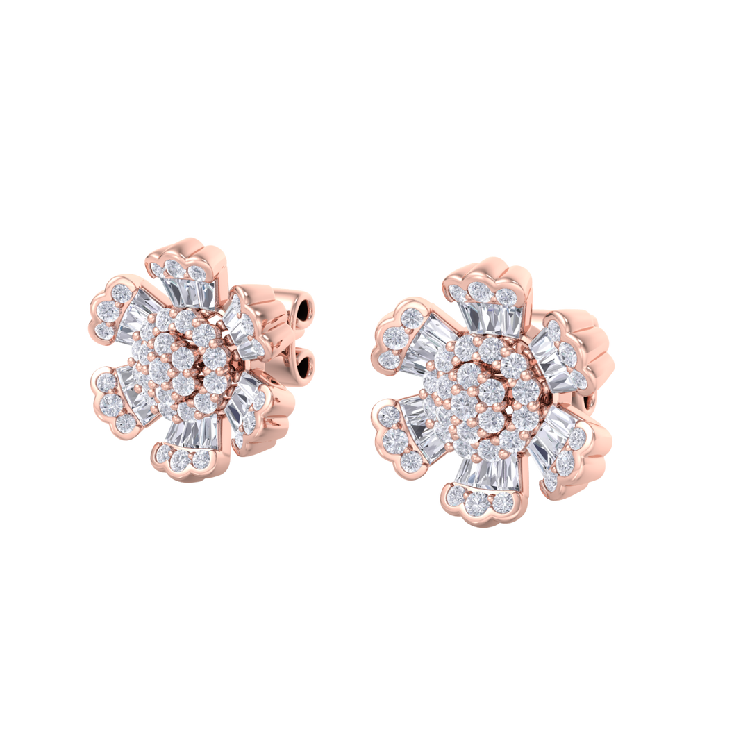 Flower stud earrings in yellow gold with white diamonds of 0.78 ct in weight
