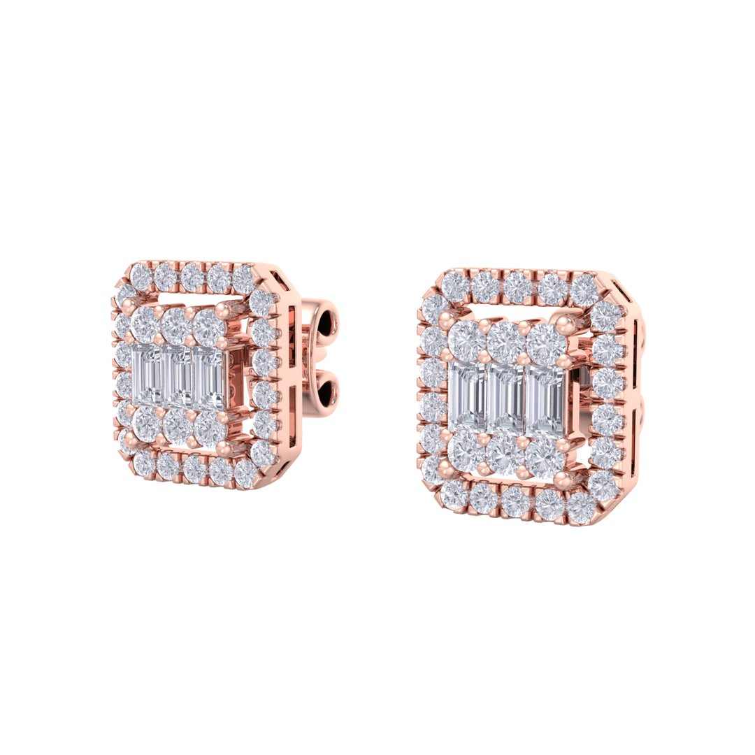 Square stud earrings in yellow gold with white diamonds of 0.40 ct in weight 