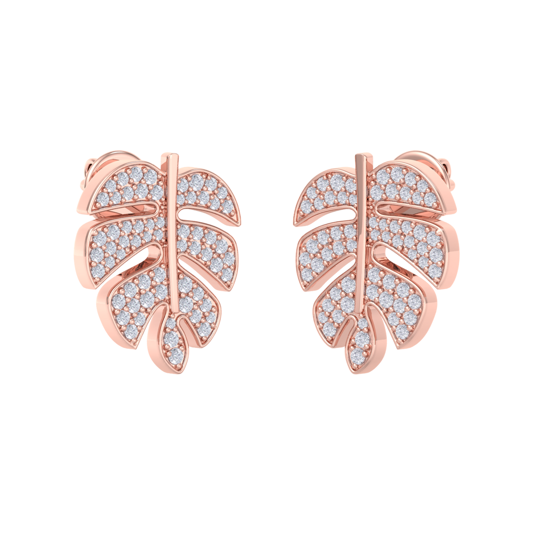Leaf shaped earrings in rose gold with white diamonds of 0.65 ct in weight